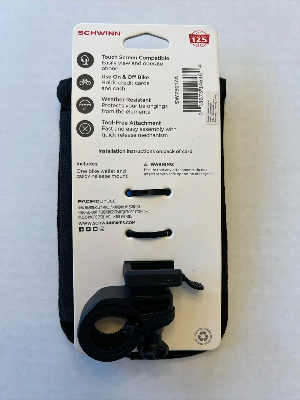 NWOT Schwinn Black Bike Wallet with Touchscreen Phone Holder